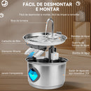 PetzCore™ Fonte de Água Automática Inox 2,8L para Cães e Gatos com Tripla Filtragem